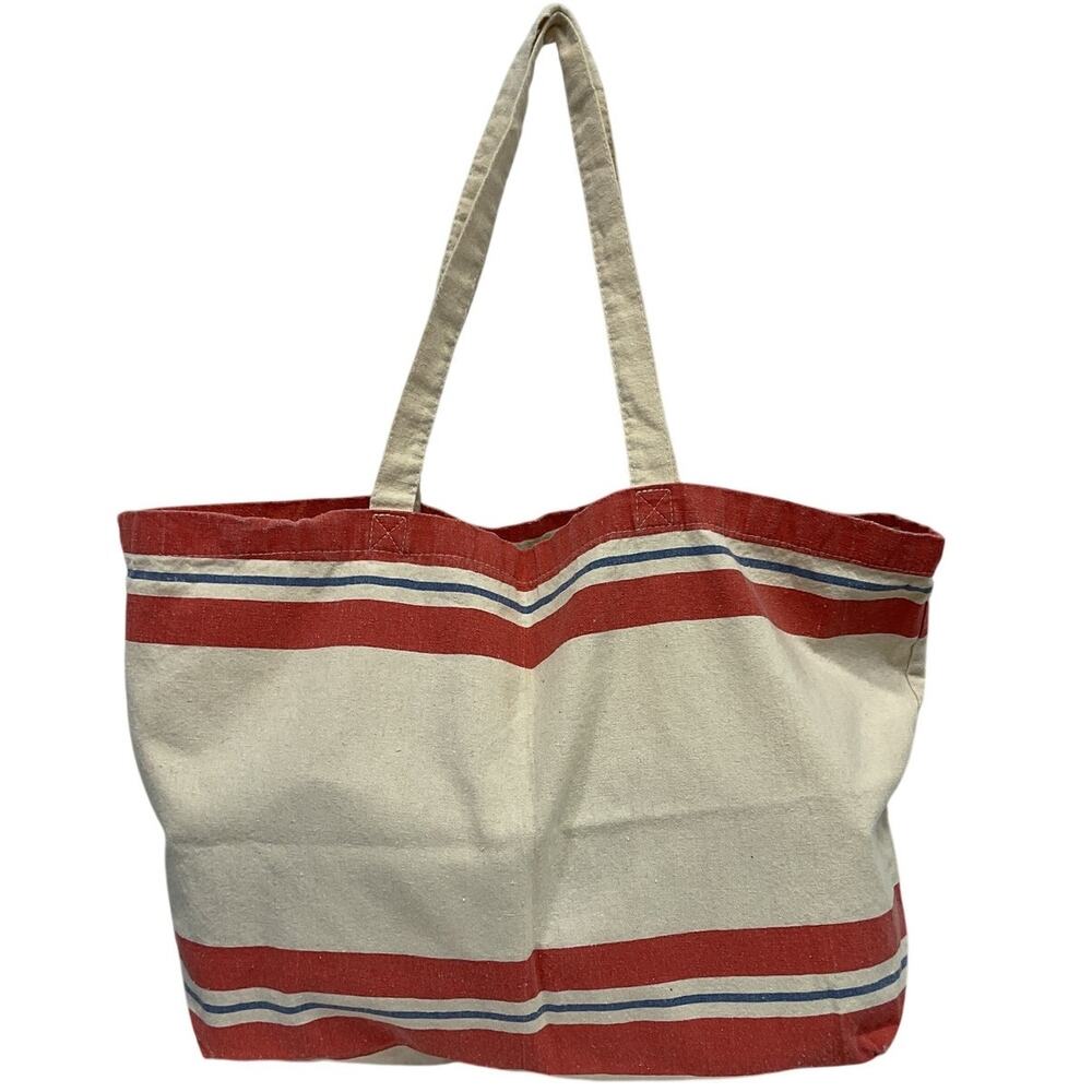 Sezane Striped Ecru Red L'Avventura Tote Bag - Picture 2 of 3